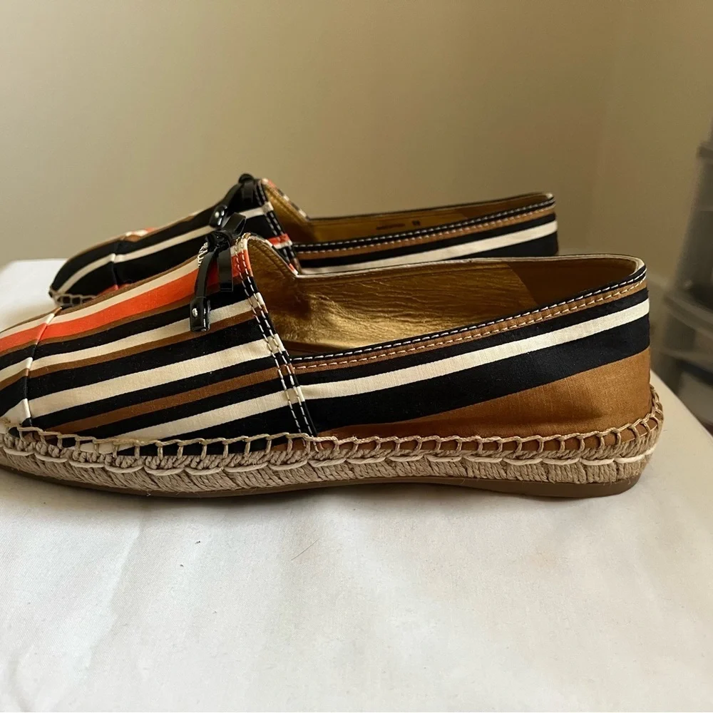 Prada Calzature Donna Tabacco/Arancio Striped Slip On Logo Espadrille Sz 38 NIB - Picture 8 of 16